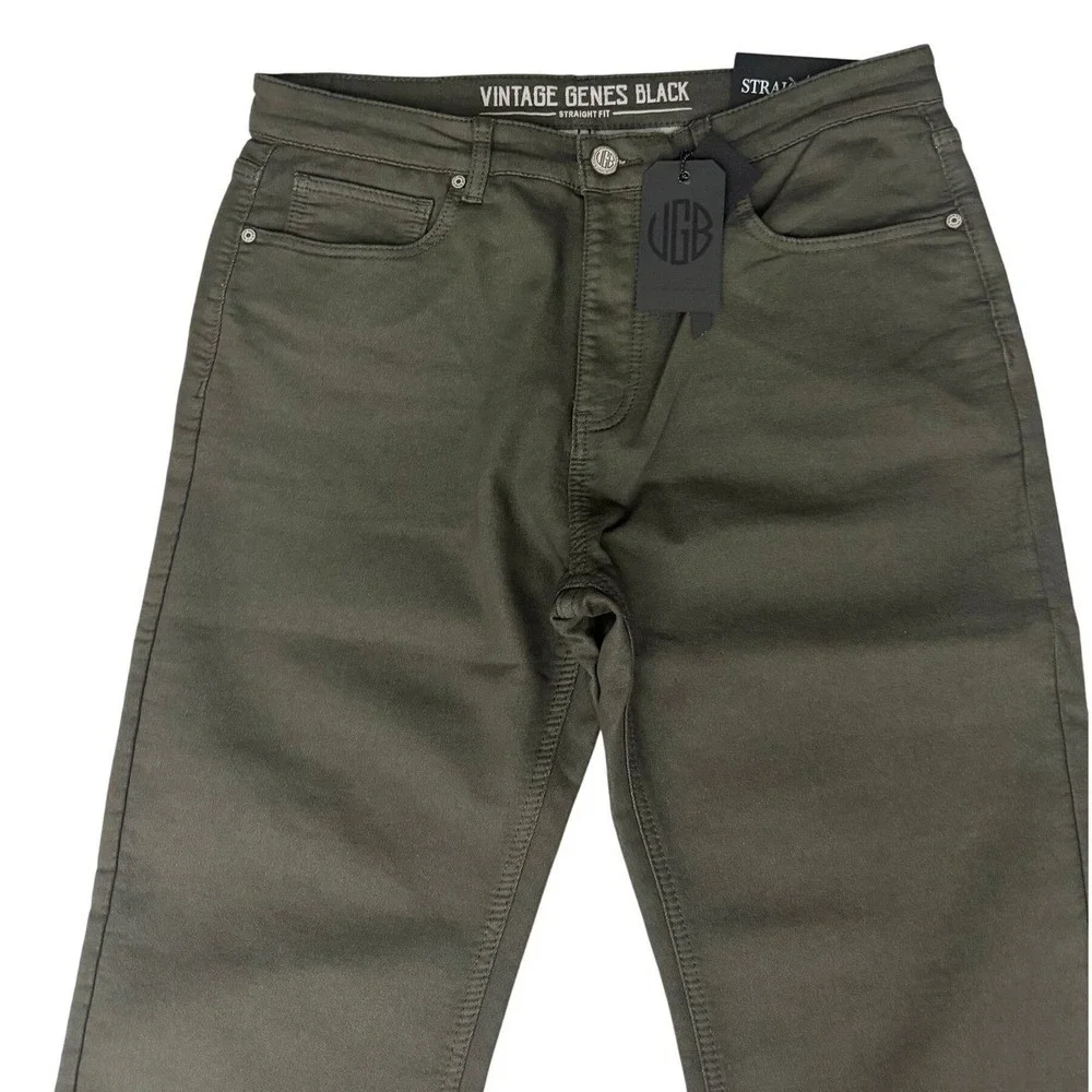 VGB Vintage Genes Black Men's Green Olive Denim Jean Slim Fit Stretch 34W X32L